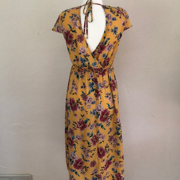 Mustard Yellow Floral Faux Wrap Dress! - Picture 4 of 4